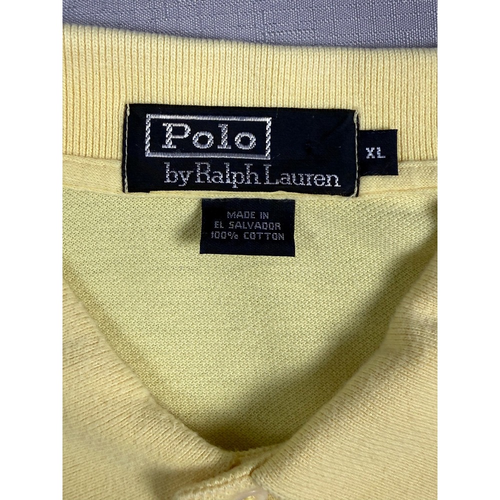 Polo Ralph Lauren Mens XL Yellow Short Sleeve Pique Cotton Polo Shirt Blue Pony - Picture 7 of 9